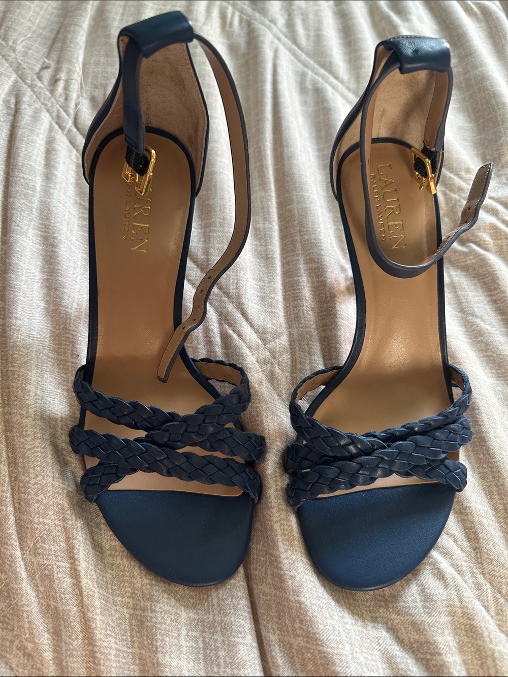 Lauren Ralph Lauren Navy Braided-Strap Ankle Strap Heels
